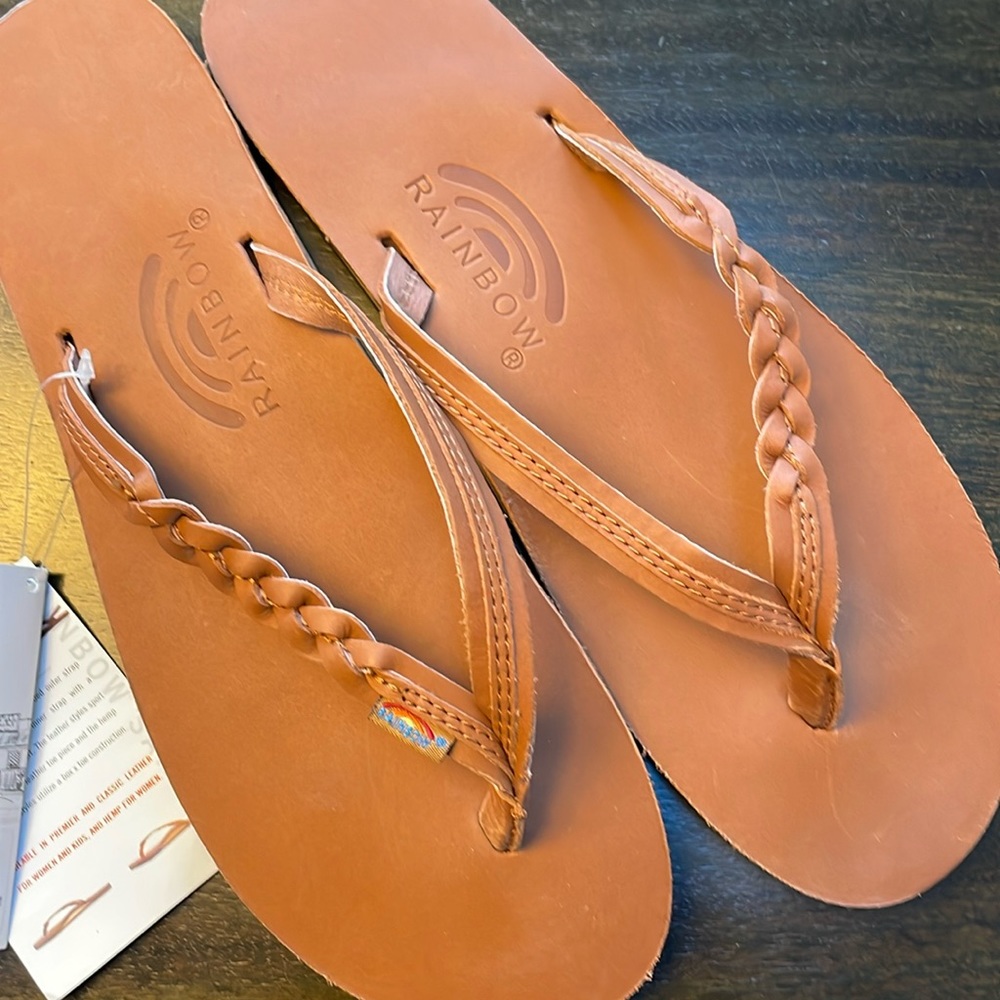 Rainbow Flirty Braidy flip flops
